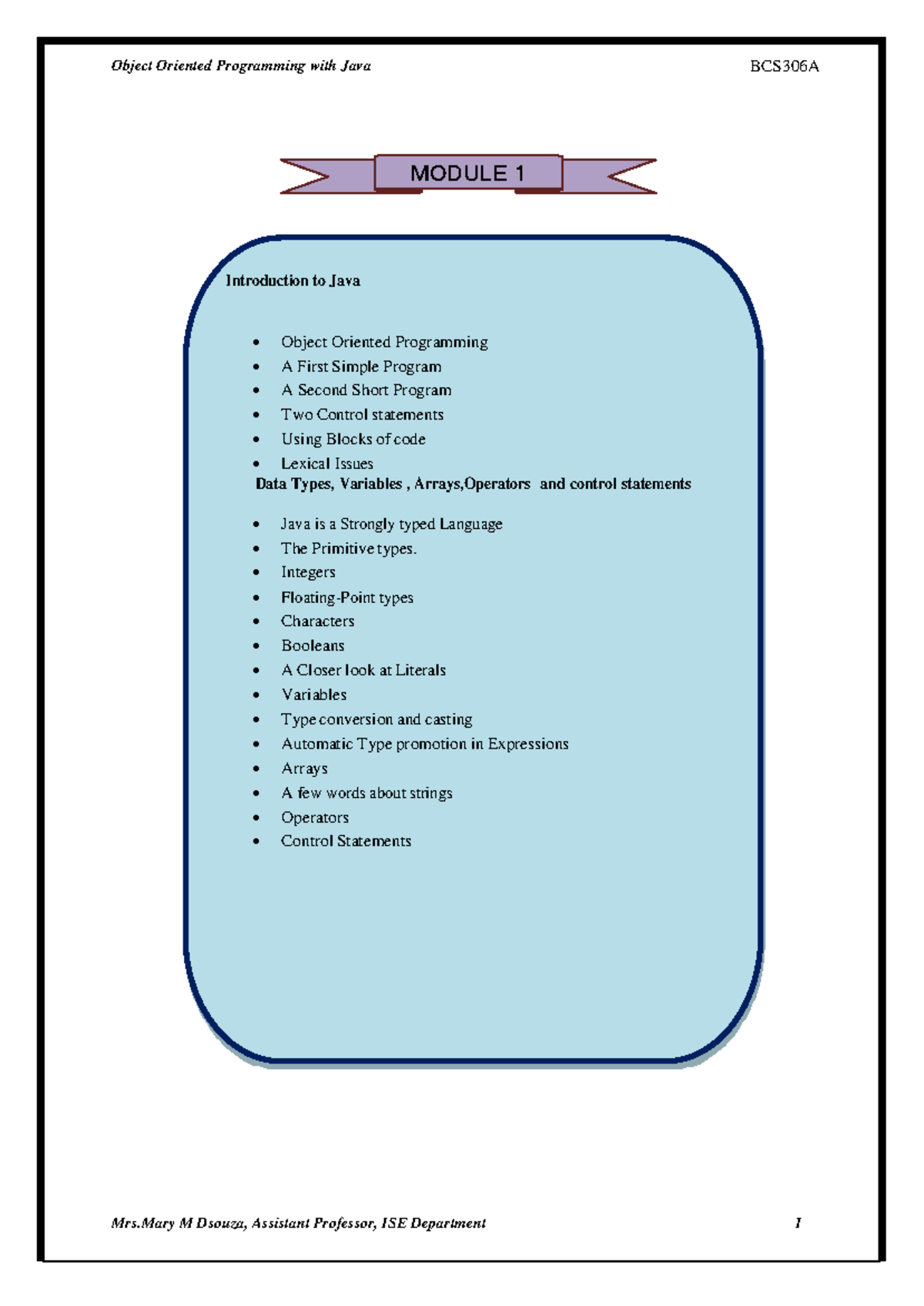 Java Programming Basics: Module 1 Overview and Key Concepts - Studocu