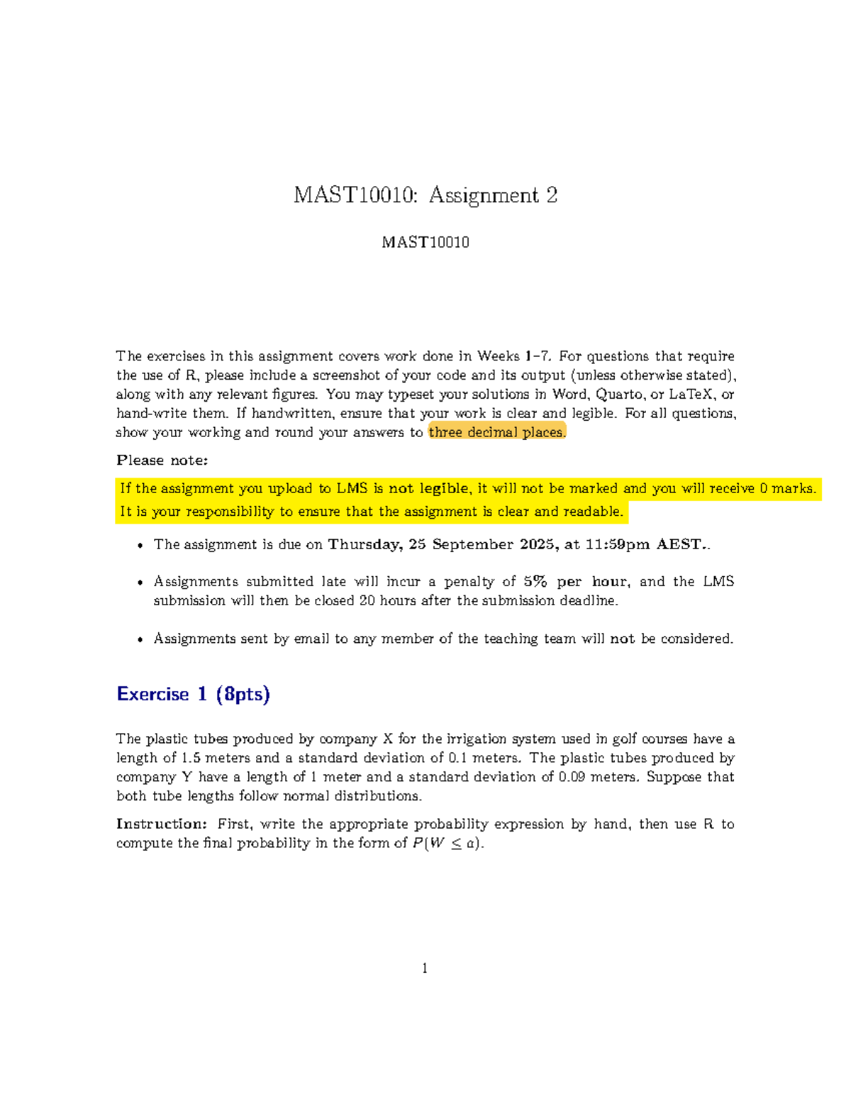 MAST10010: Assignment 2 - Statistical Analysis and R Exercises - Studocu