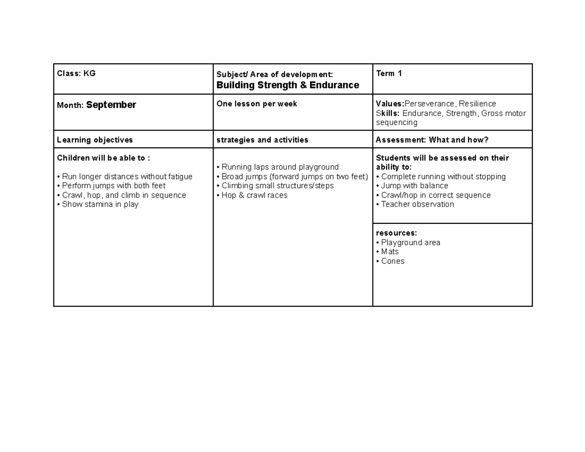 KG Term 1 Development Notes: Strength, Precision & Team Games - Studocu