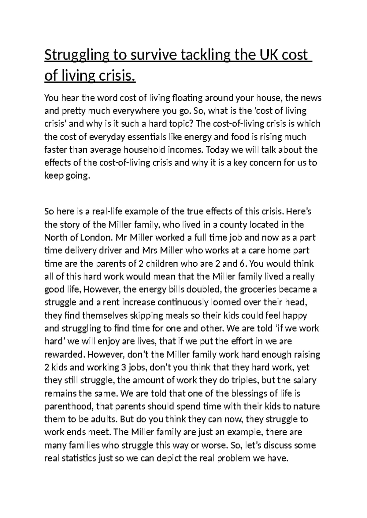 Speech 2 - Tackling the UK Cost of Living Crisis: A Family's Struggle ...
