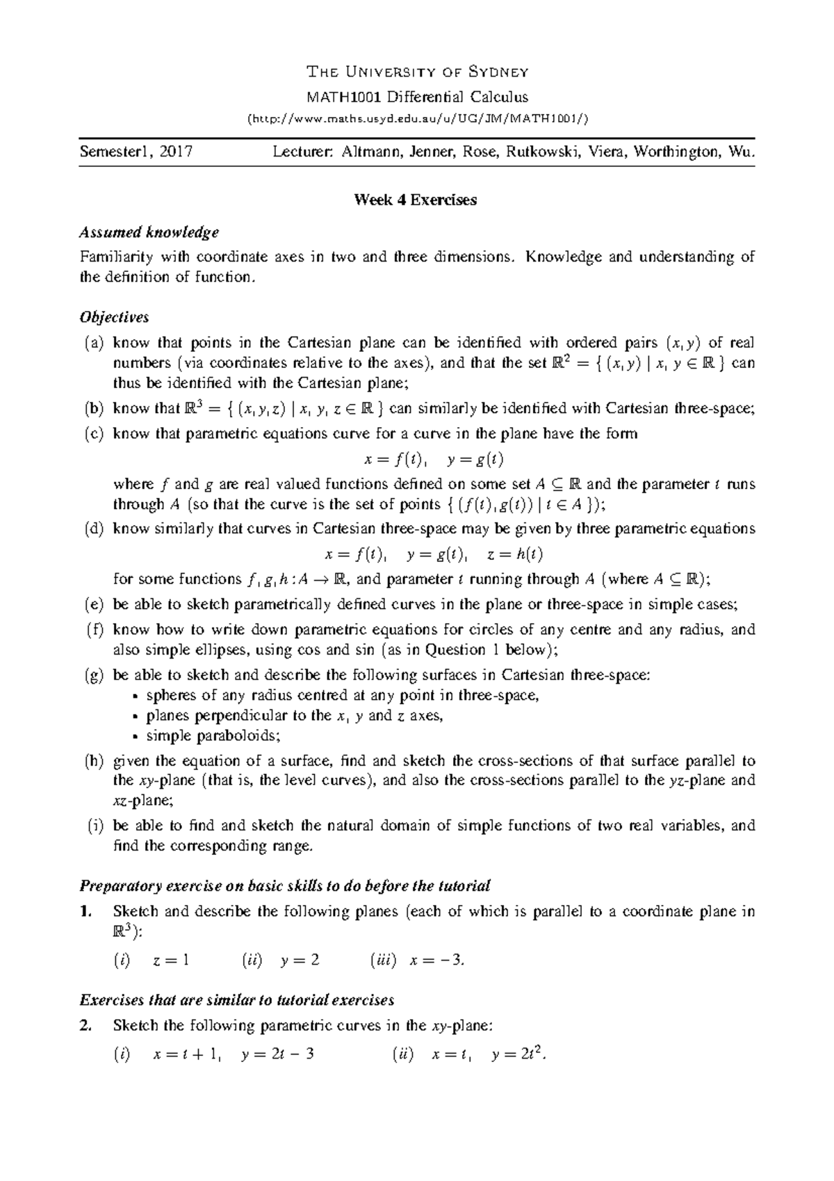M1001e04 - week 4 - The University of Sydney MATH1001Differential ...