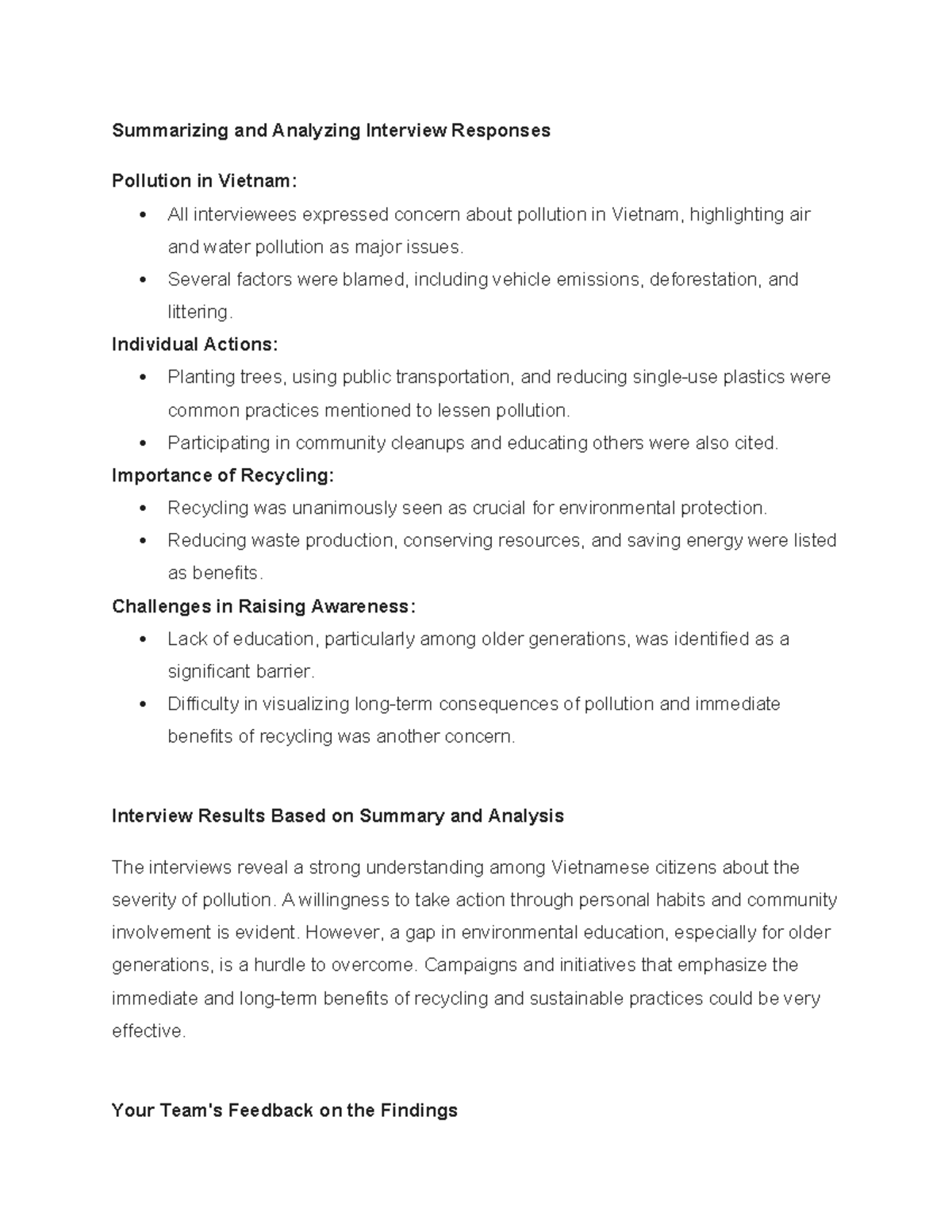 Conclusion - fbewhjkfbew - Summarizing and Analyzing Interview ...