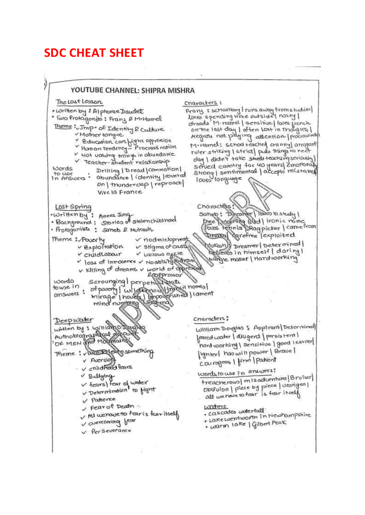 SDC Cheat Sheet: Key Concepts and Themes from Shipra Mishra's YouTube ...