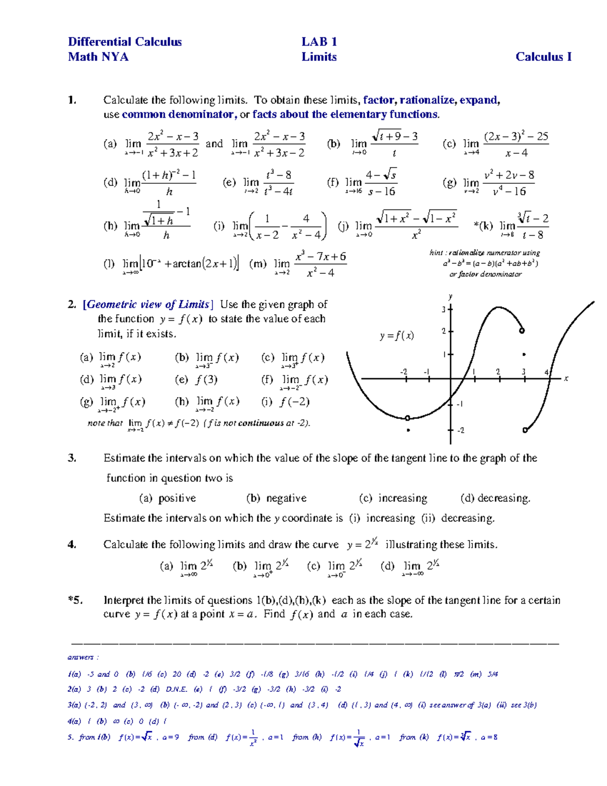 NYA Calculus I Lab 1: Exploring Limits and Their Applications - Studocu
