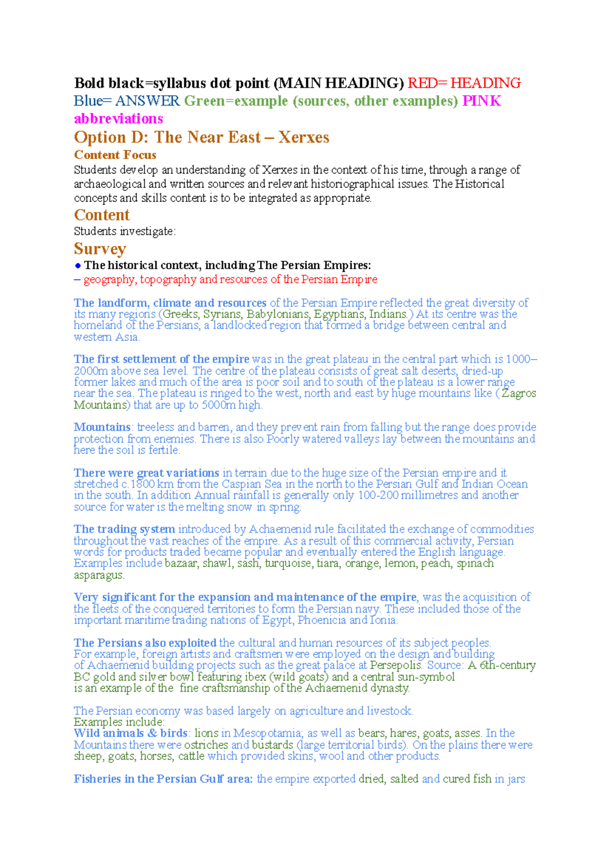 Xerxes in the Near East: Study Notes for Course HIST101 - Document Preview