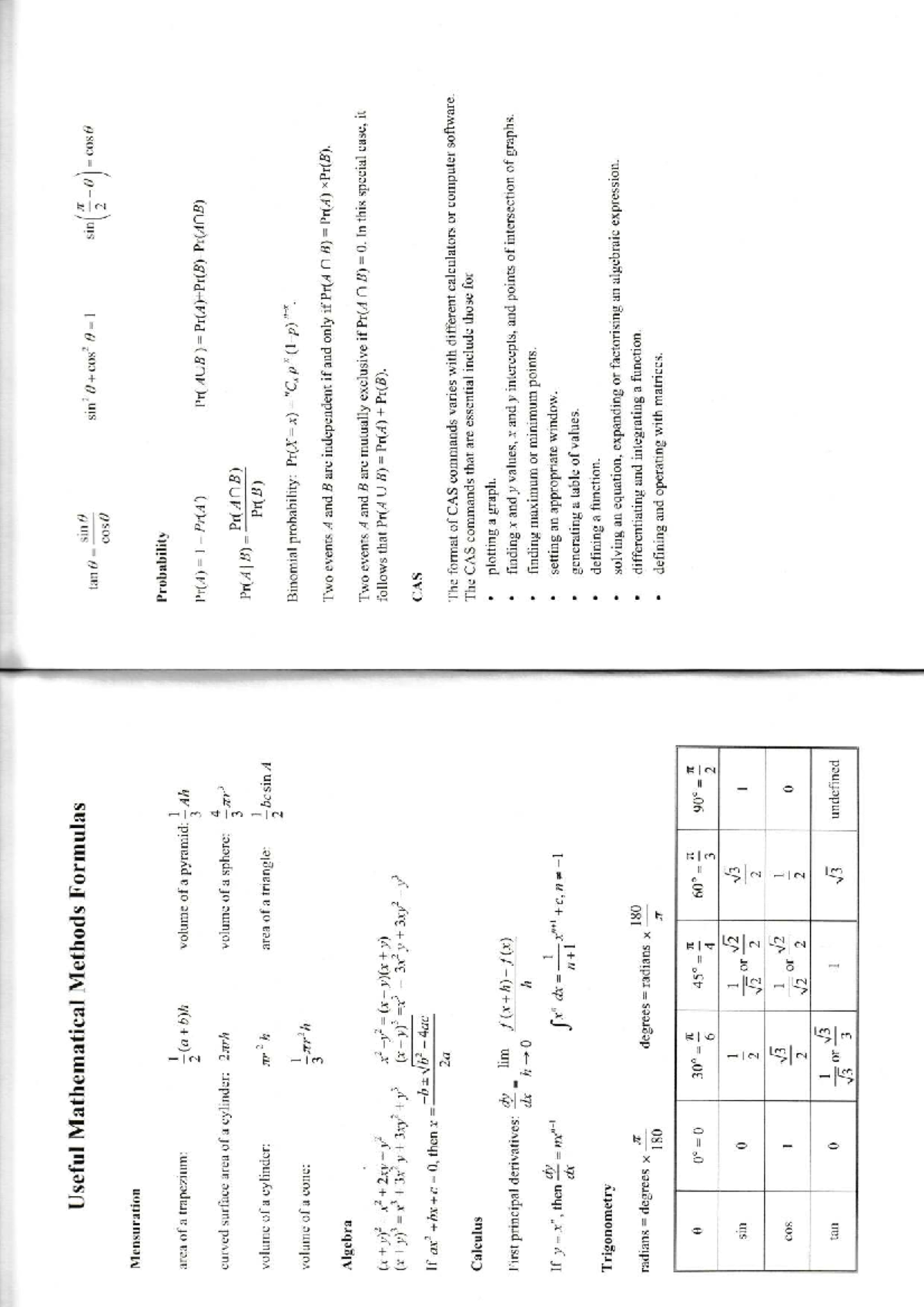 Mathematical Methods Formulas: Key Concepts in Probability & Geometry ...