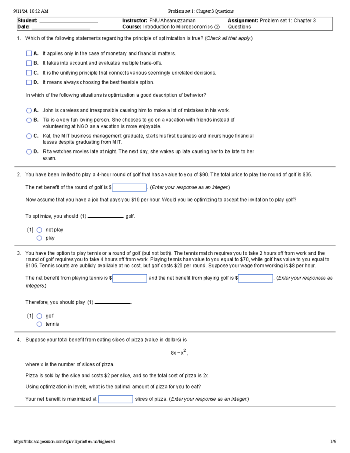 Problem Set 1: MIEC 2 Microeconomics Chapter 3 Optimization Questions ...