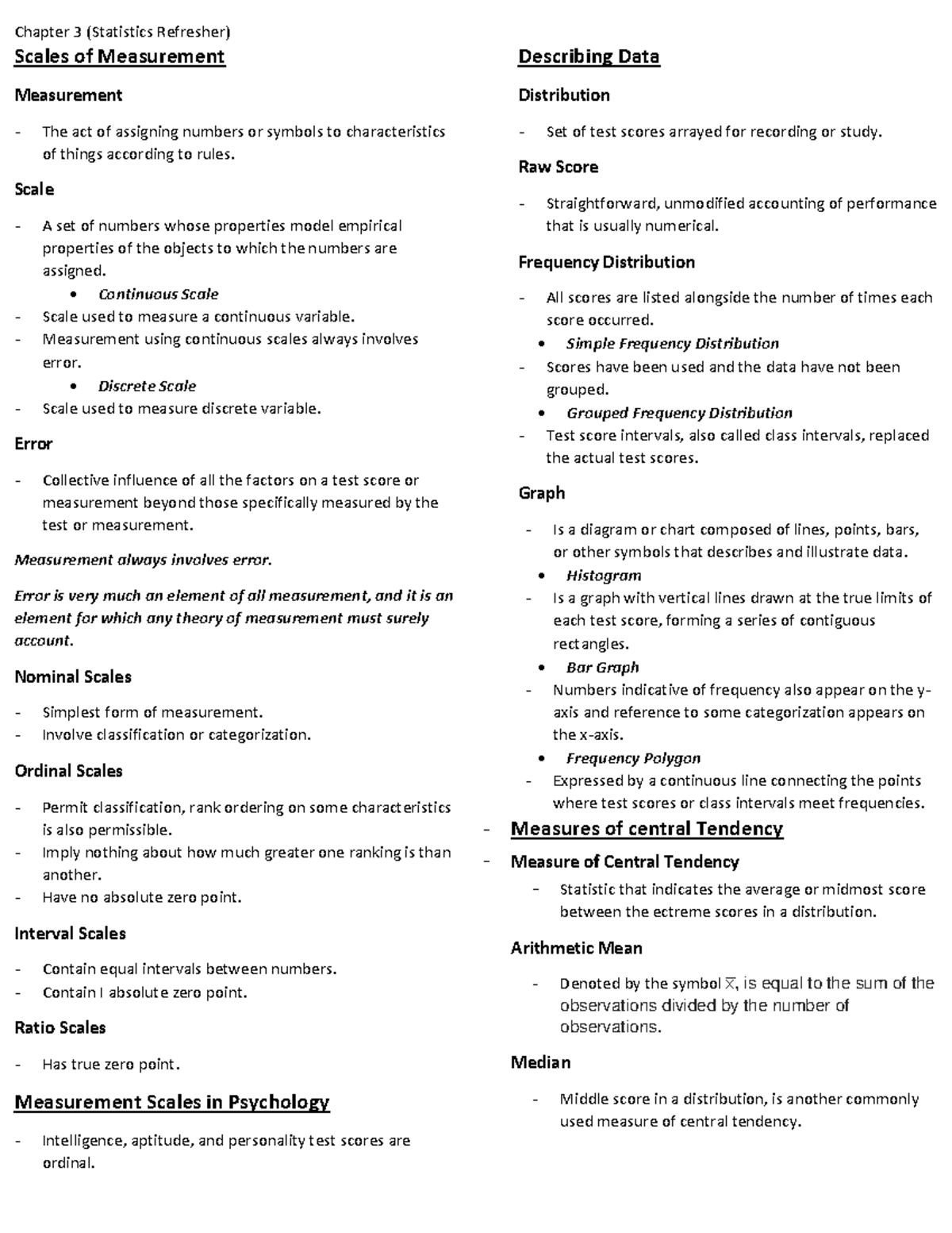 Psychological Testing Assessment (425395422) Chapter 3: Scales of ...