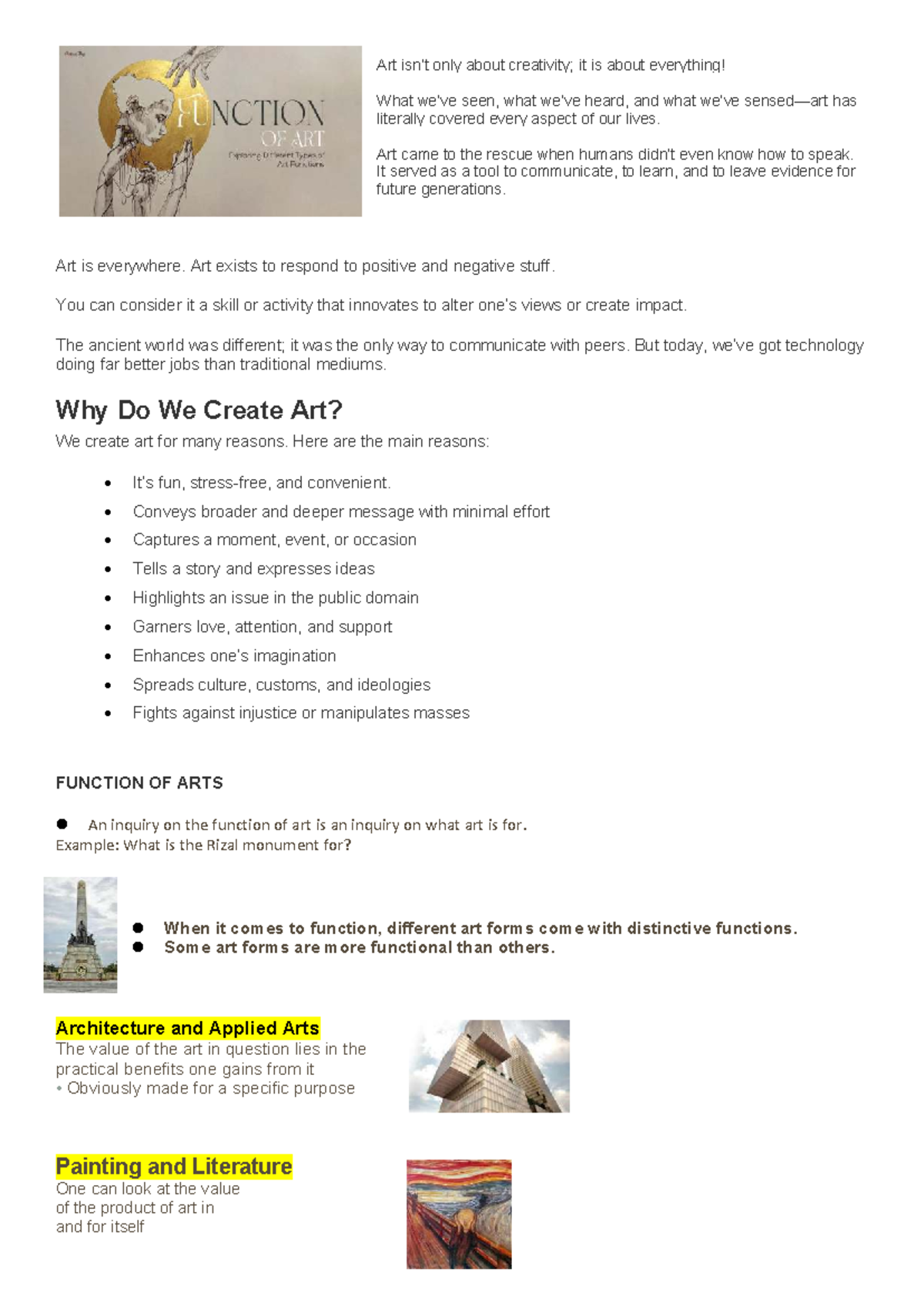 Lesson 3: Exploring the Multifaceted Functions of Art (SC) - Studocu