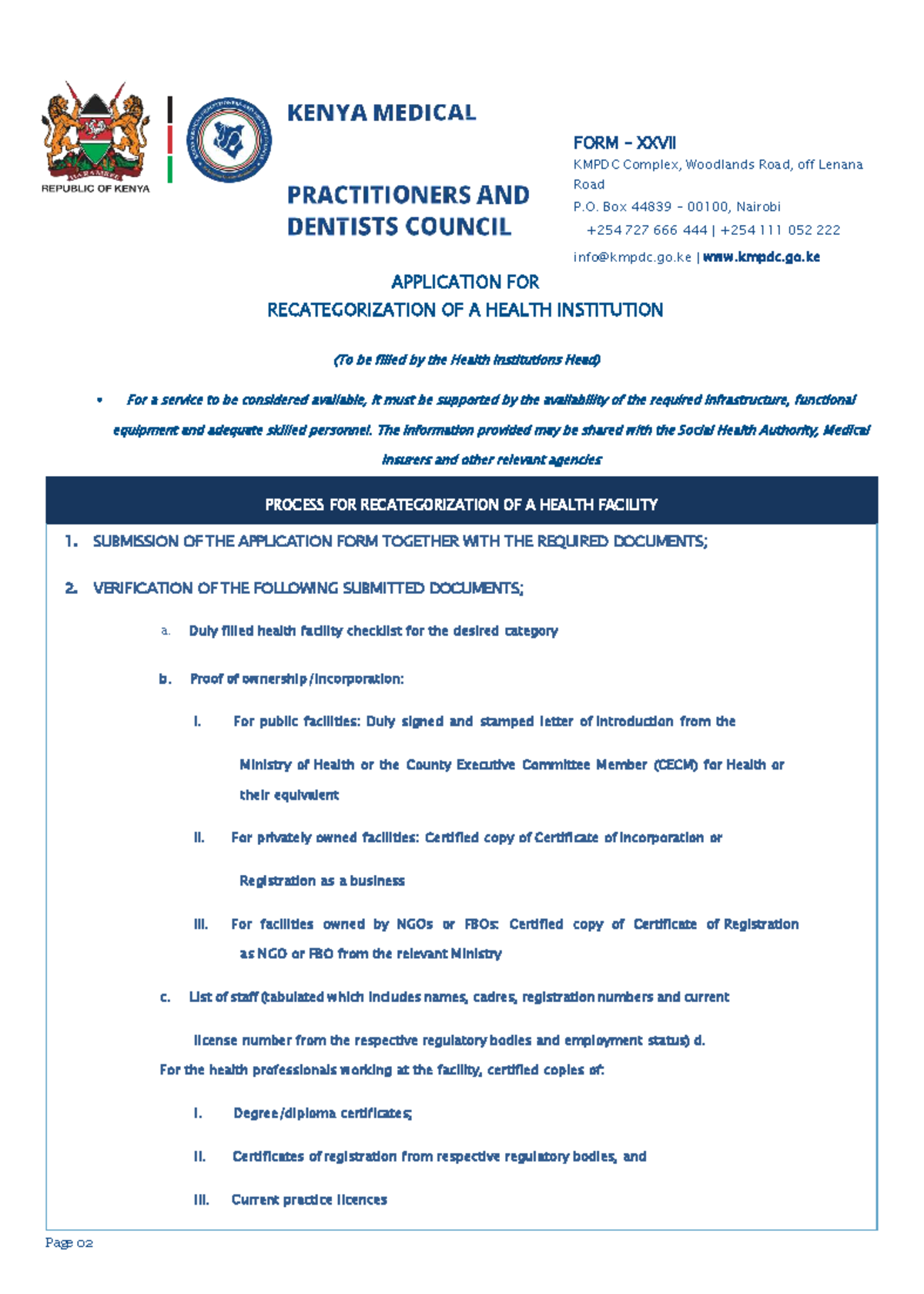 Application for Recategorization of Health Institution - KMPDC Form ...