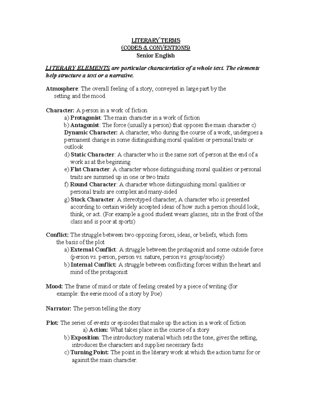 II. Literary Terms & Techniques (Codes & Conventions) - Senior English ...