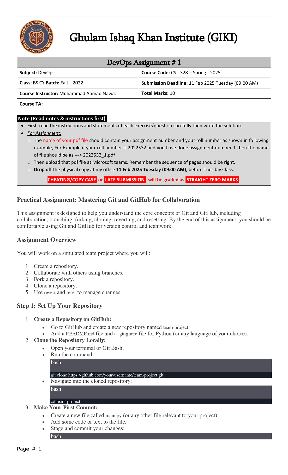 DevOps Assignment #1 - CS-328 - Spring 2025 - GIKI - Studocu