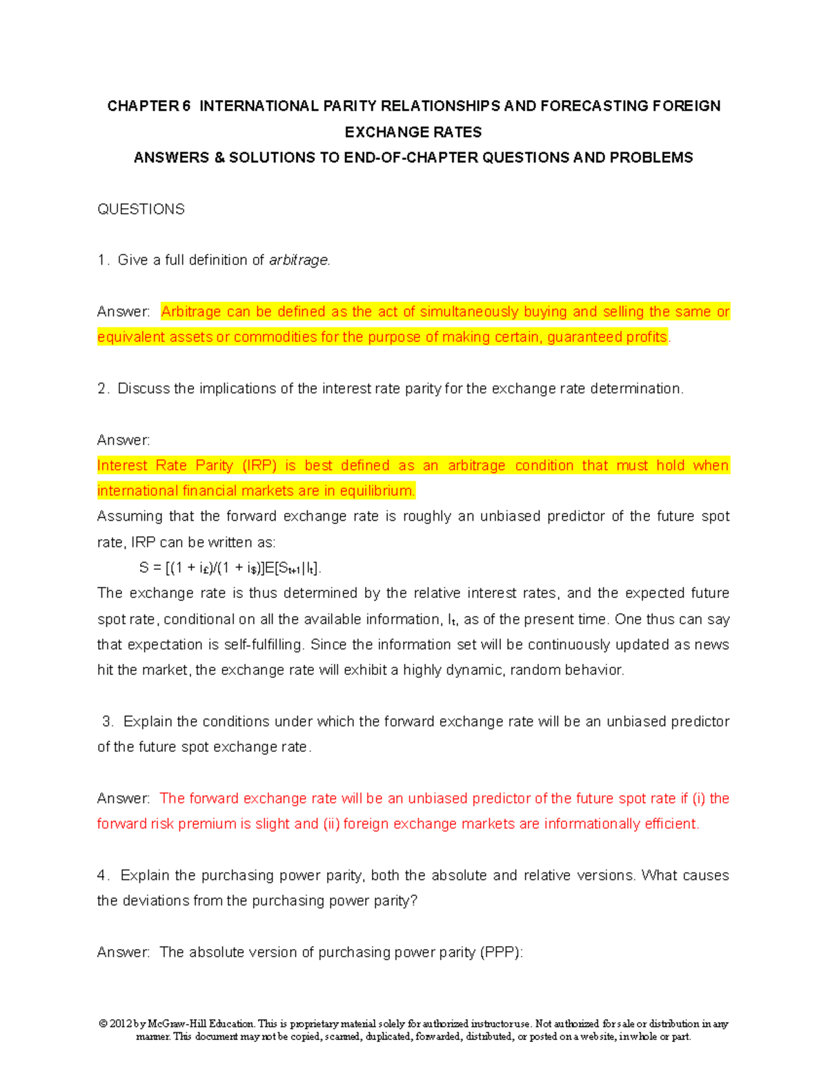 ER7e SM Ch06 - International Parity Relationships & FX Forecasting ...