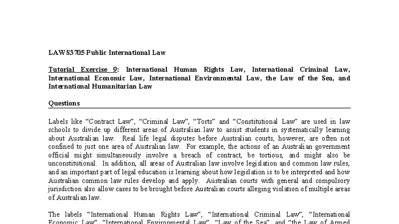LAWS3705 Public International Law Tutorial 9: Human Rights ...