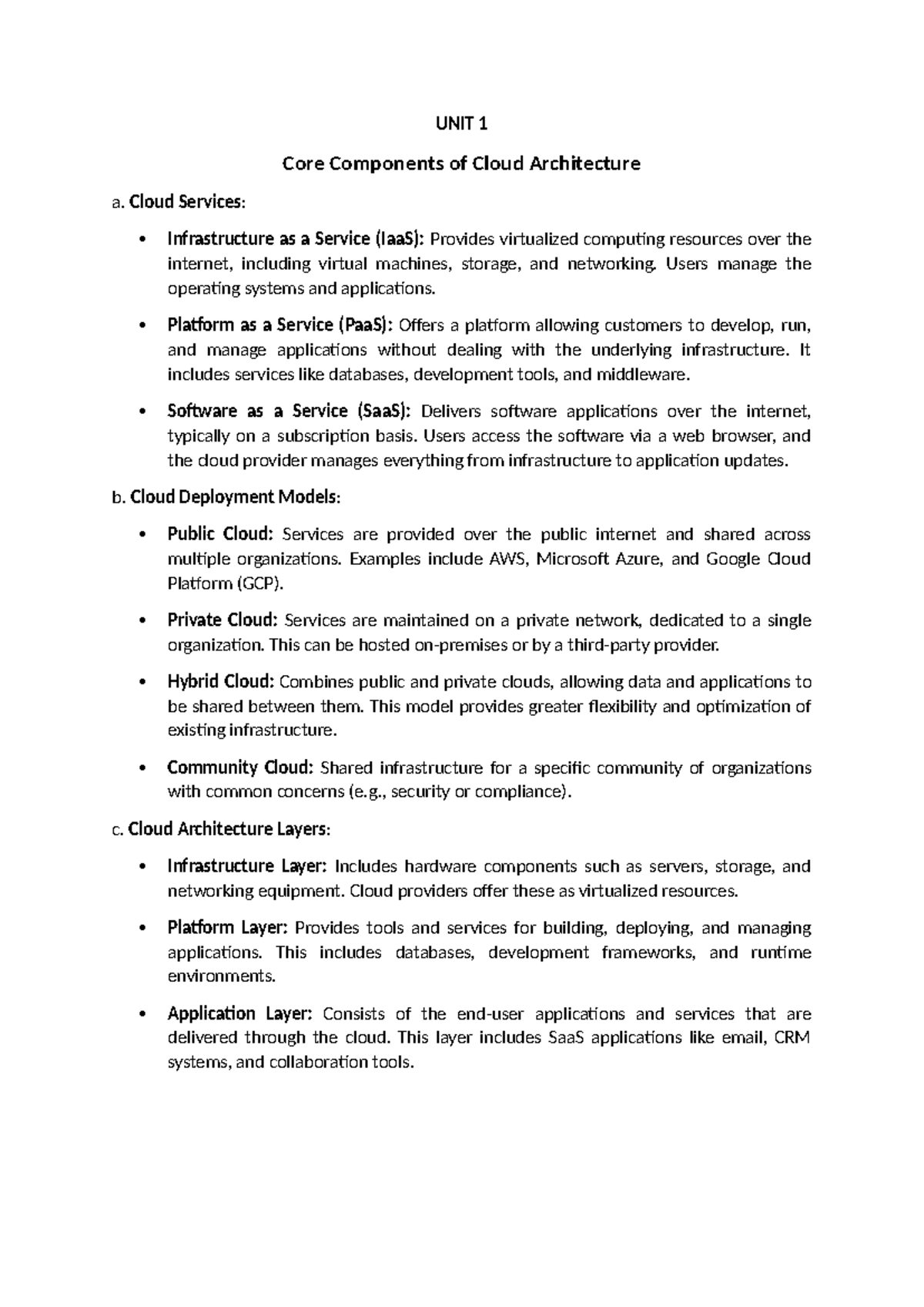 Cloud Computing - notes - UNIT 1 Core Components of Cloud Architecture ...