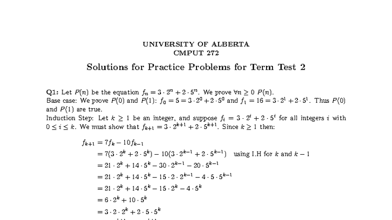 UNIVERSITY OF ALBERTA CMPUT 272 Test 2 Solutions and Proofs - Studocu