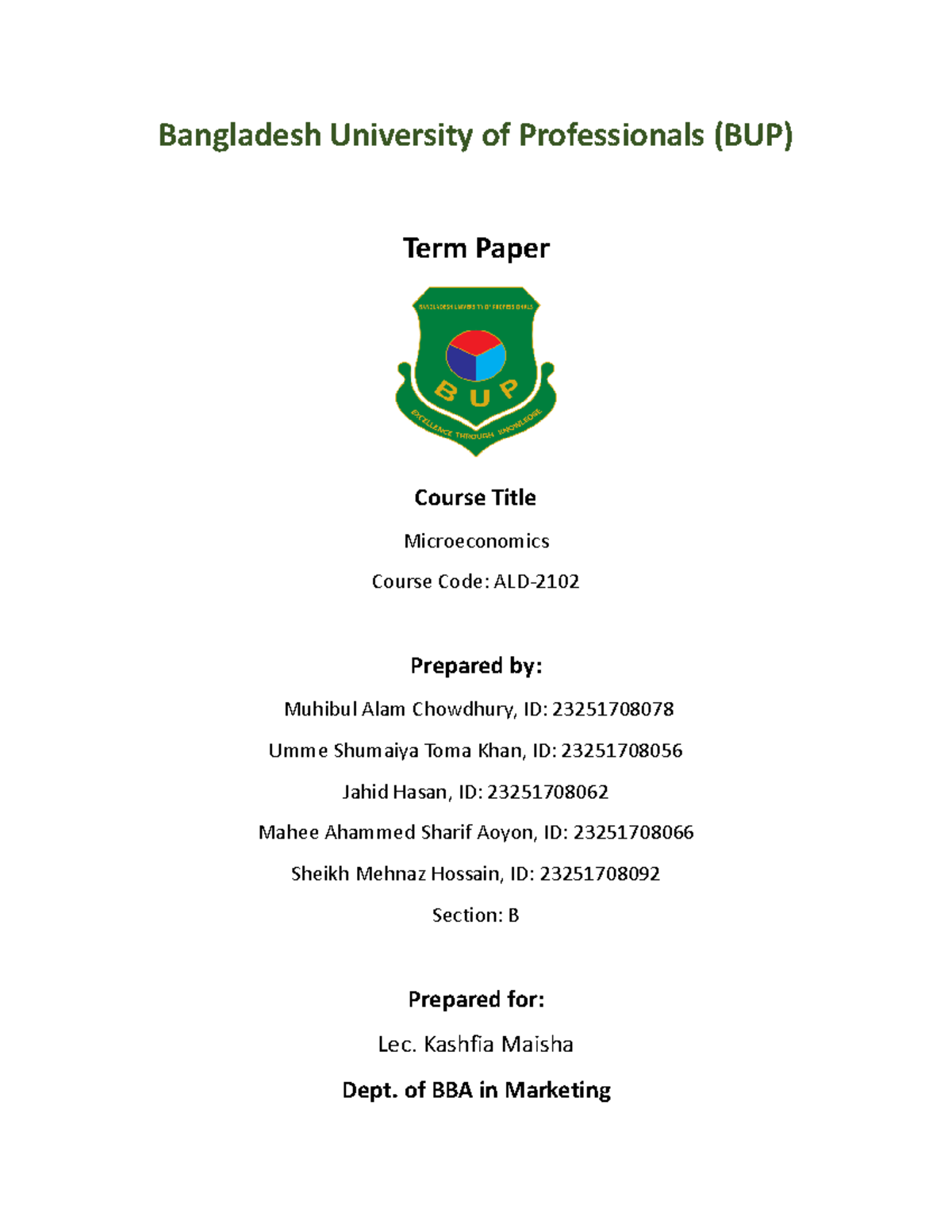 Public Policies and Alternatives - Bangladesh University of ...