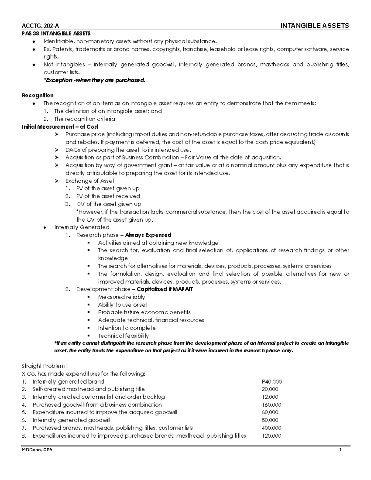 ACCTG. PAS 38 Intangible Assets: Recognition & Measurement Guide - Studocu