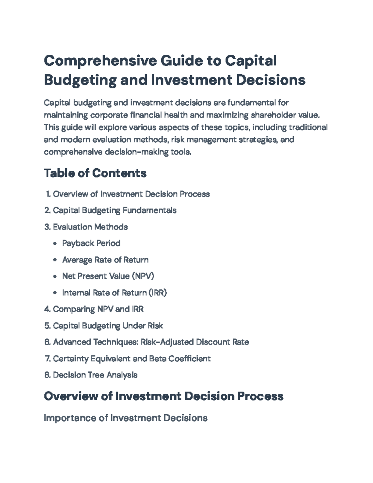 Comprehensive Guide to Capital Budgeting and Investment Decisions ...