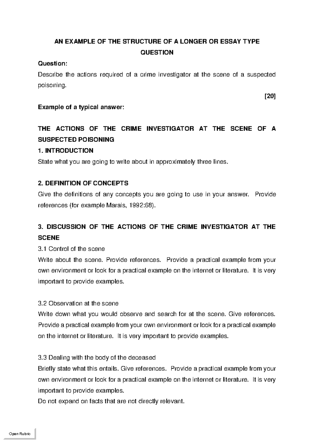 Structure of an Essay-Type Question: Crime Investigation Actions - Studocu