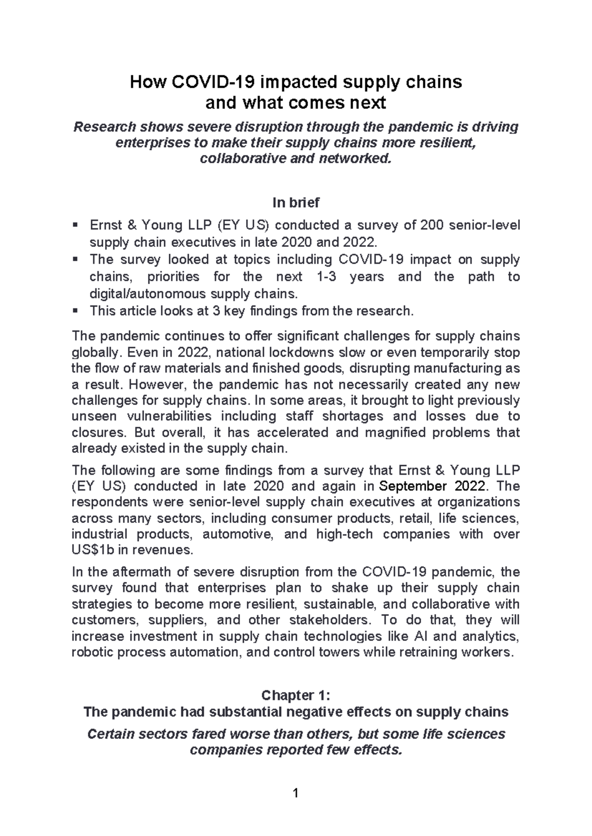 Case Study 1: Supply Chain Resilience Post-Pandemic (A02E) - Studocu
