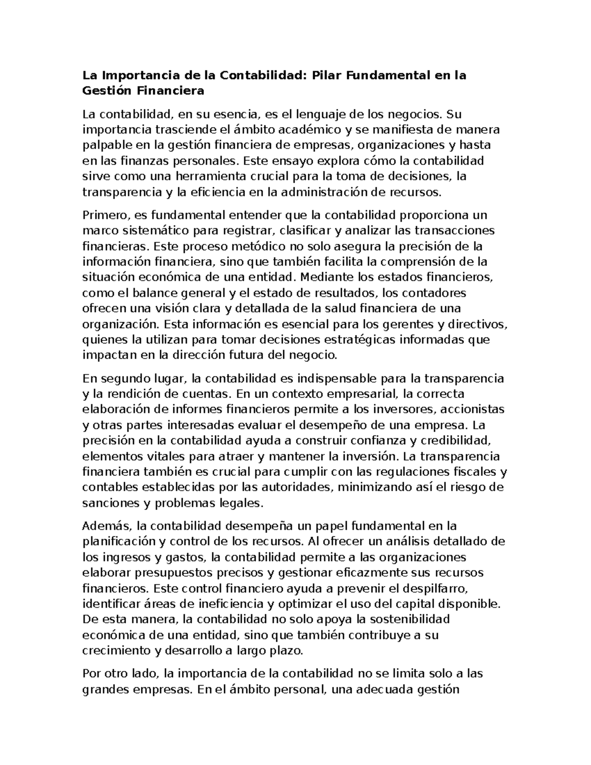 Resumen sobre la Importancia de la Contabilidad en la Gestión ...