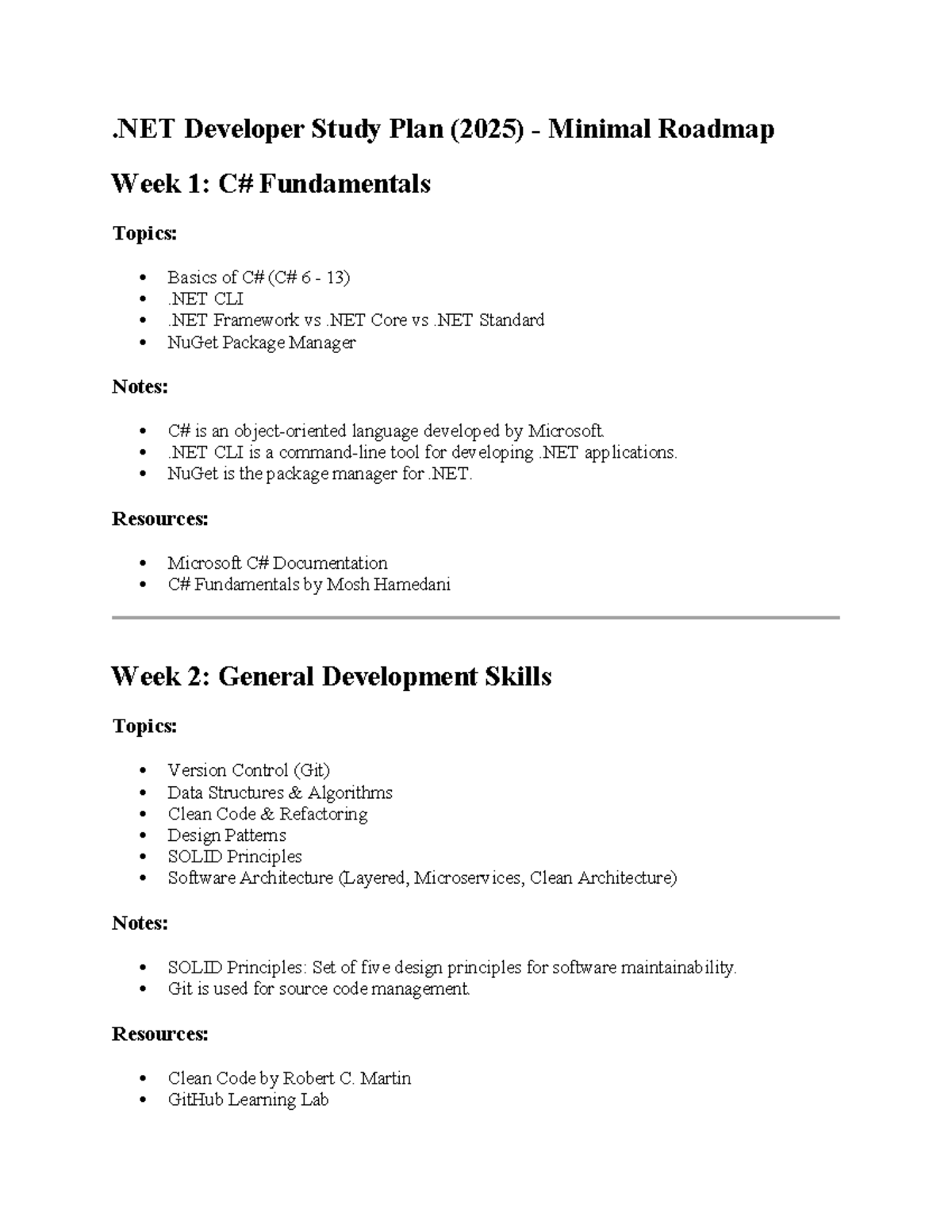 .NET Developer Study Plan (2025): 8-Week Roadmap for Mastery - Studocu