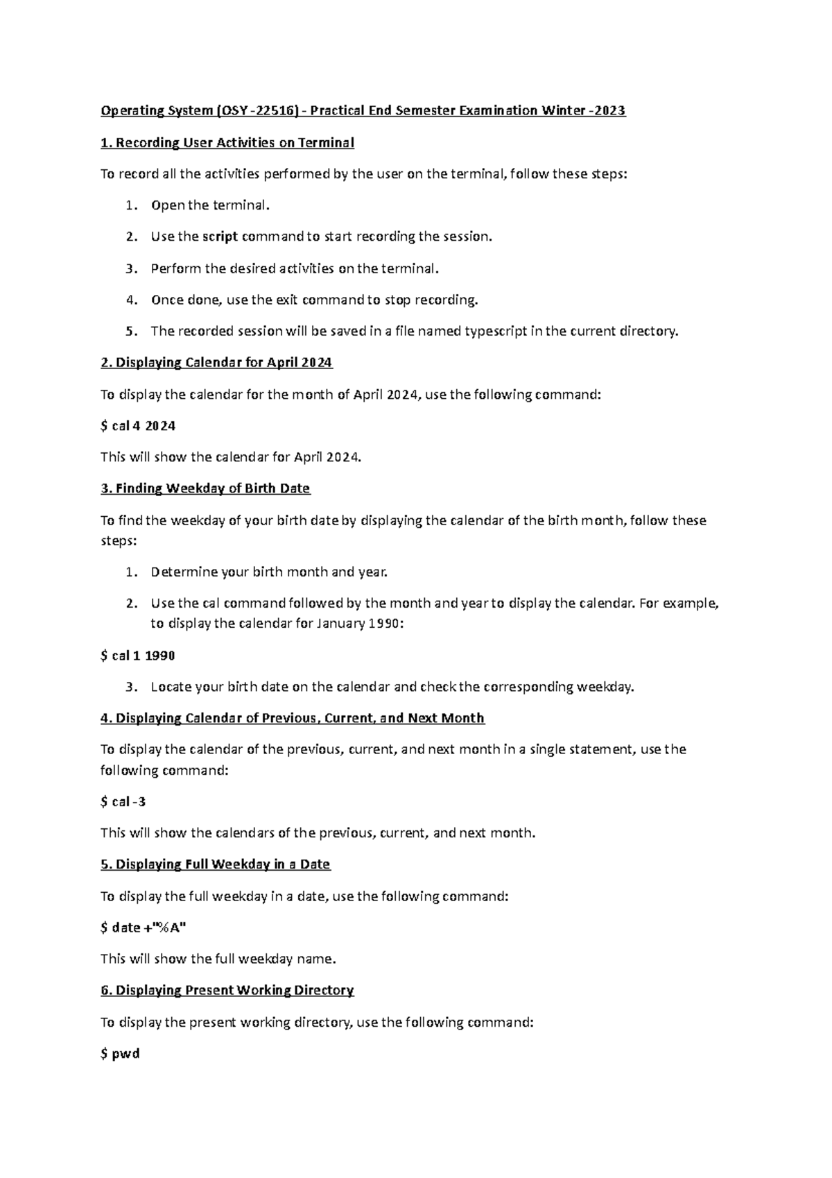 OSY - 22516 Practical Exam Notes for Operating Systems (Winter) - Studocu