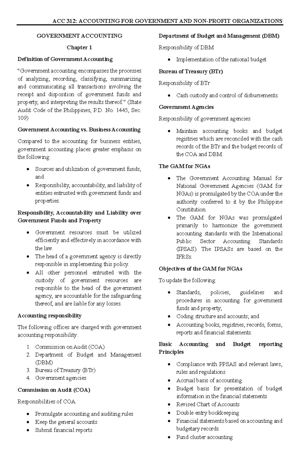 ACC 312: GOVERNMENT ACCOUNTING Chapter 1 Overview and Key Concepts ...