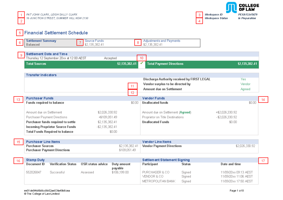 PROP T3 A2 PEXA Financial Settlement Schedule - Summary and Details NSW ...