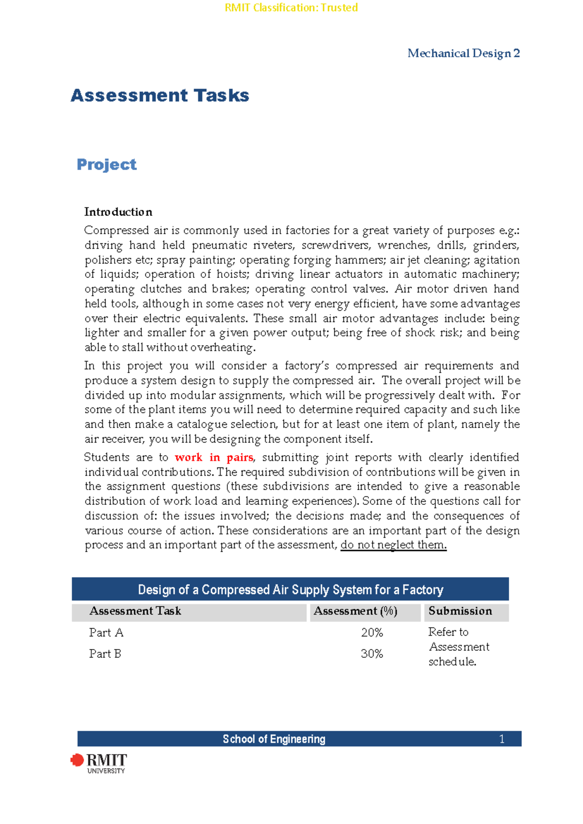 MD2 - Project Assessment - Mechanical Design 2 Assessment Tasks Project ...