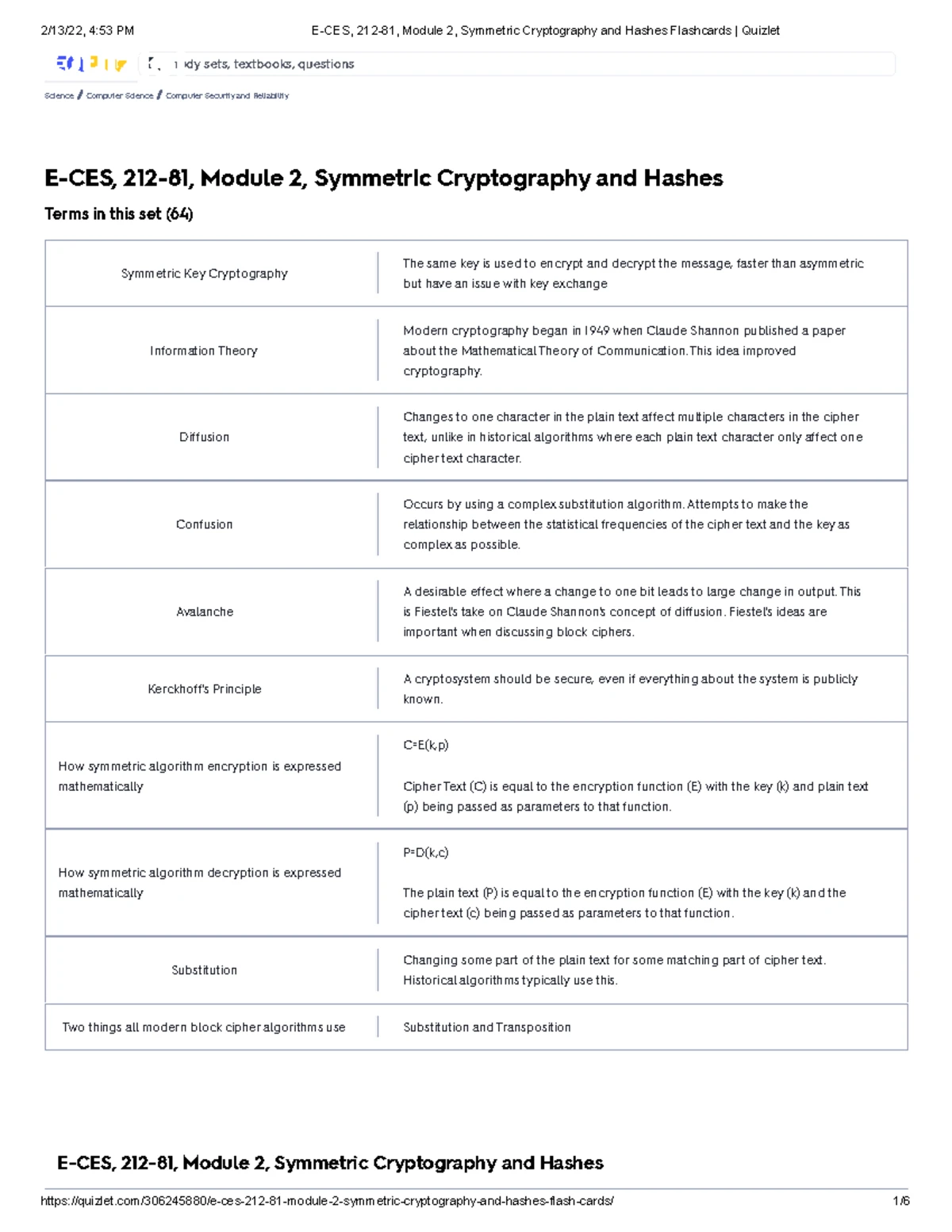 Chapter 2: Cryptography Study Guide on Secret Key Encryption - Studocu