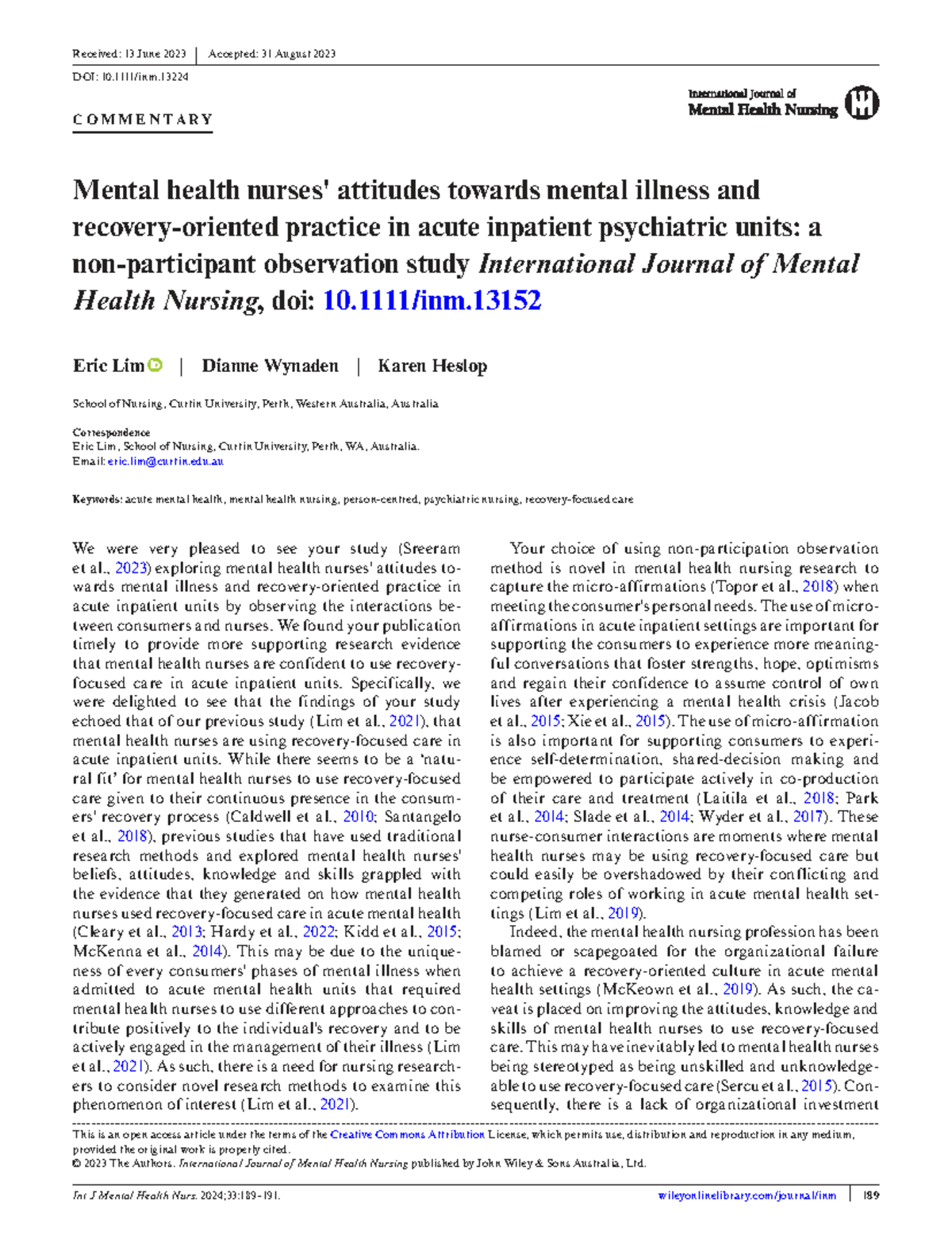 Mental Health Nursing in Acute Settings: Attitudes and Practices (NURS ...
