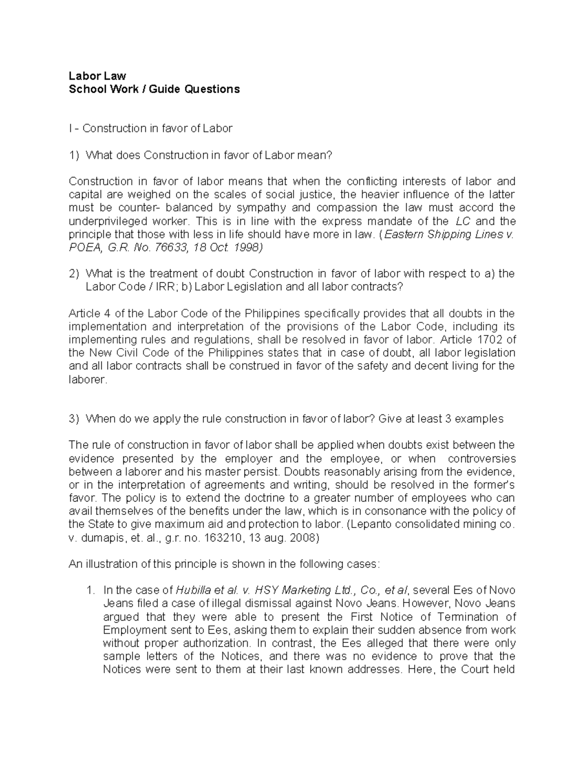 Labor Code of the Philippines: Construction in Favor of Labor ...