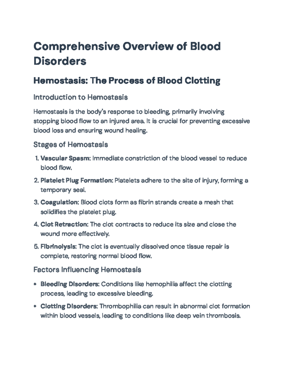 Comprehensive Overview of Blood Disorders (BIO101) - Comprehensive ...