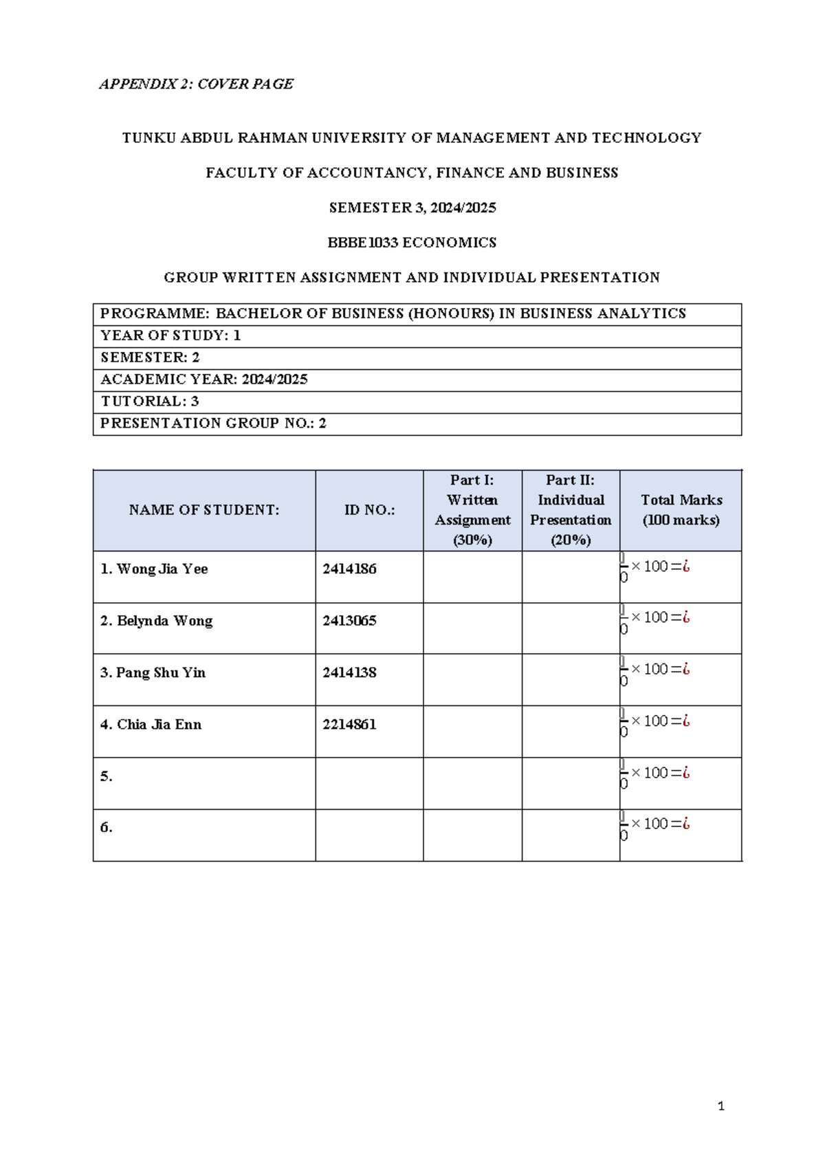 BBBE1033 Economics Group Written Assignment & Presentation Guide - Studocu