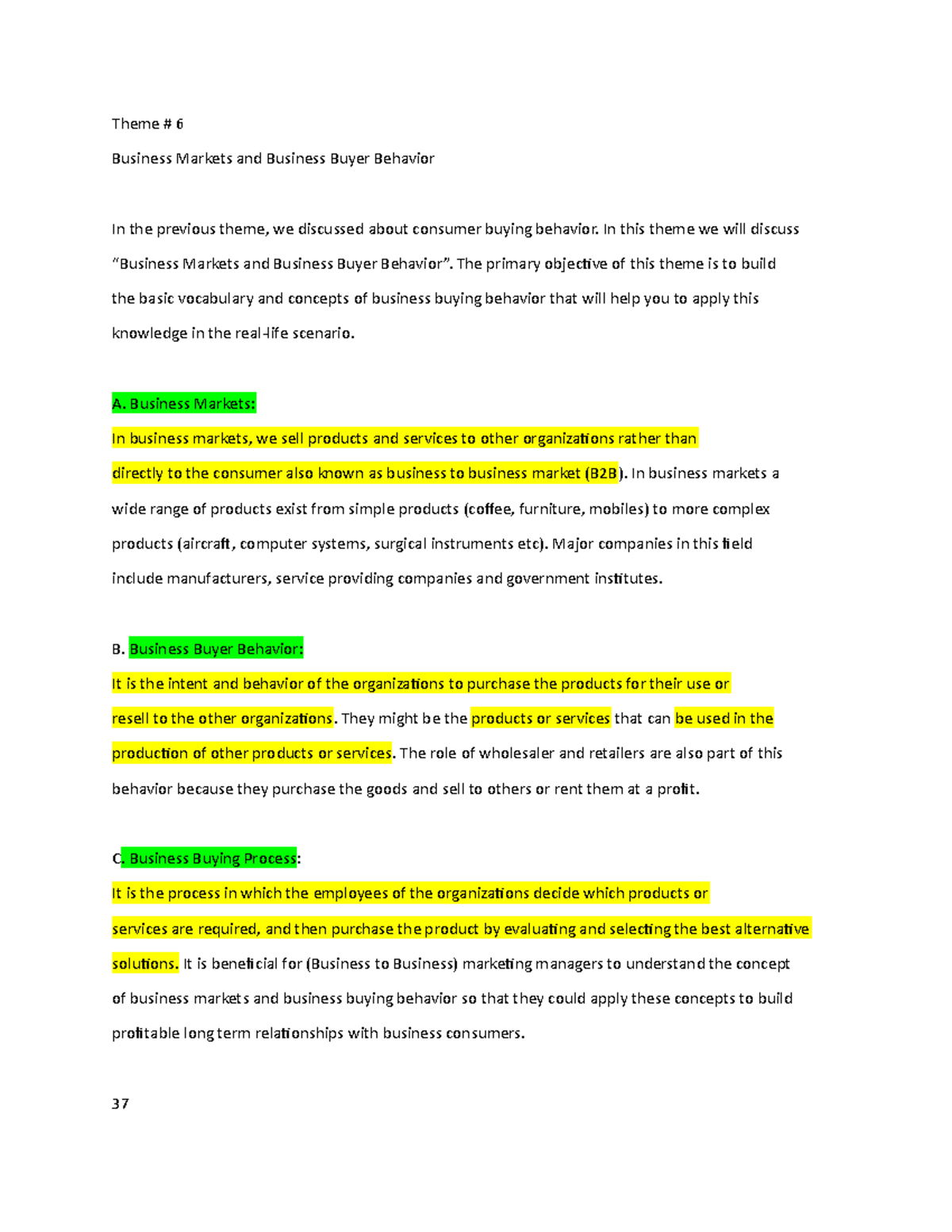 Theme 6 - Theme # 6 Business Markets and Business Buyer Behavior In the ...