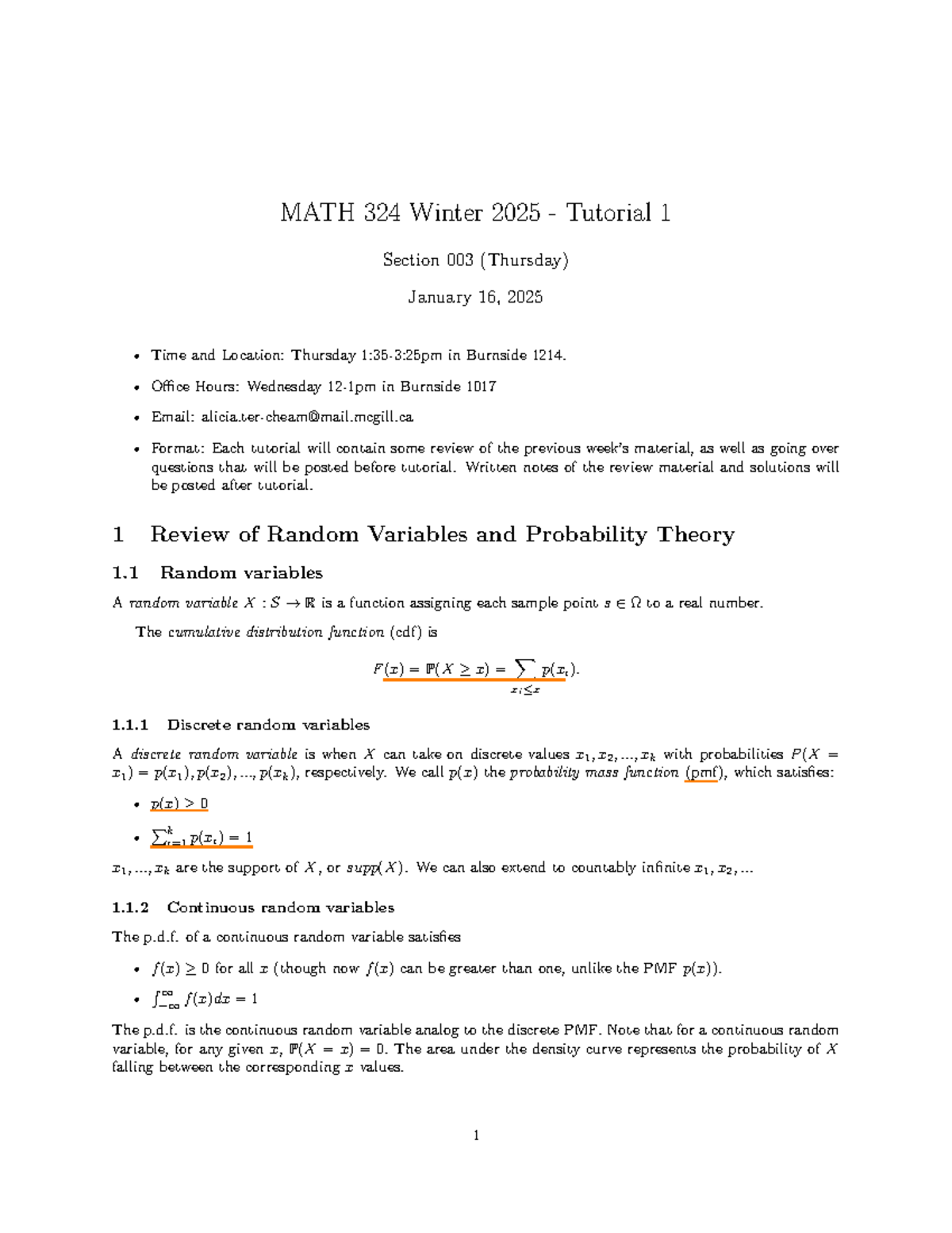 MATH 324 Winter 2025 - Tutorial 1 Solutions Review and Analysis - Studocu