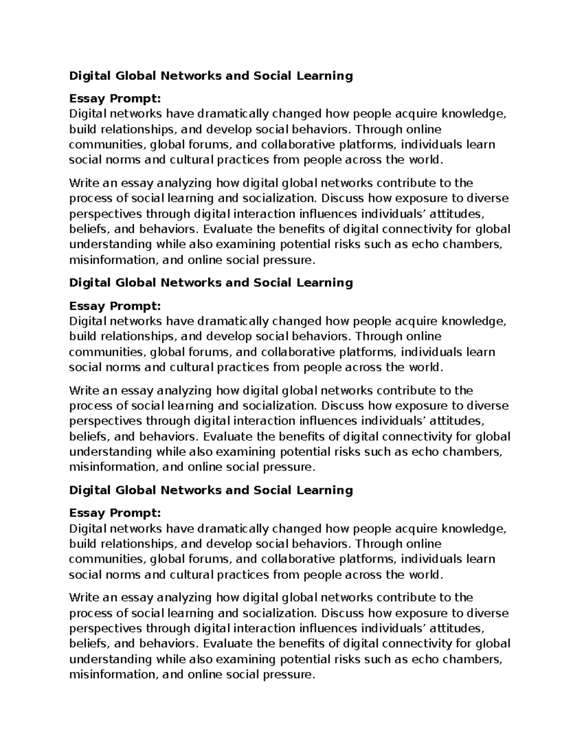 DIG 101: Social Learning in Digital Global Networks Essay - Studocu