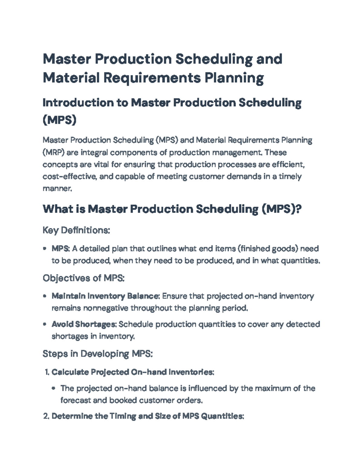 Master Production Scheduling and MRP Overview for Production Management ...