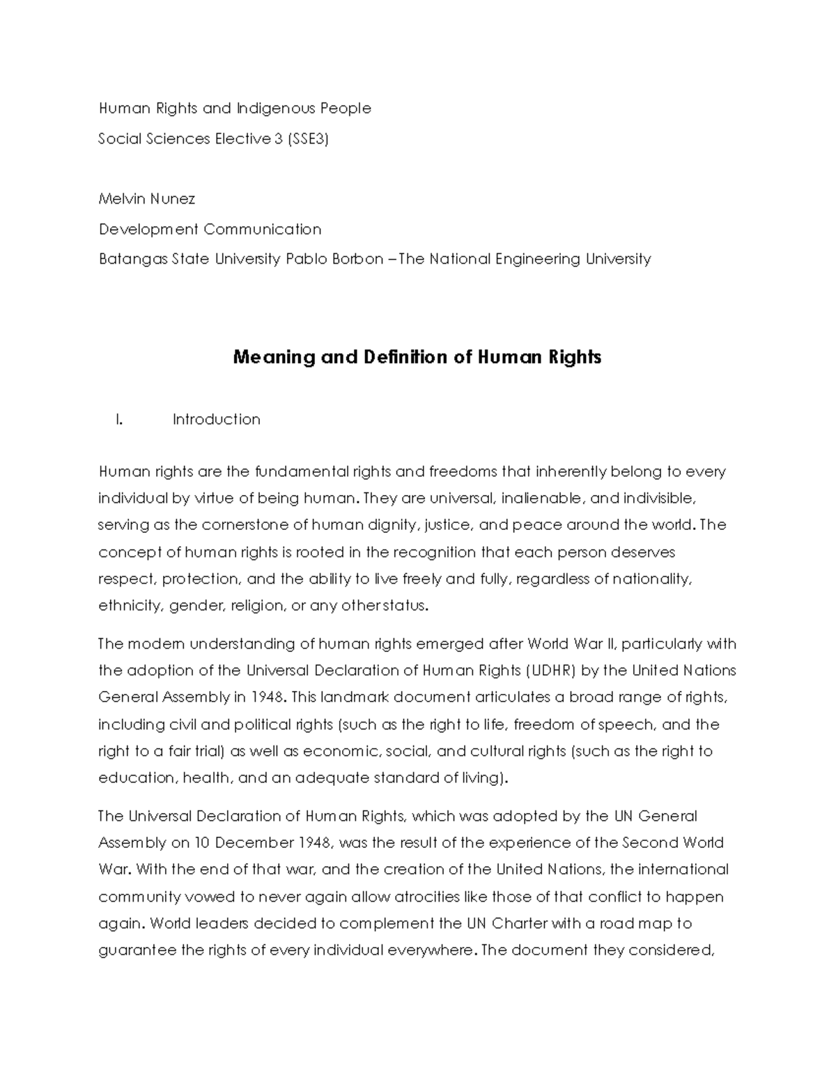 [SSE 3] Human Rights and Indigenous Peoples - Week 2-3 Lecture Notes ...