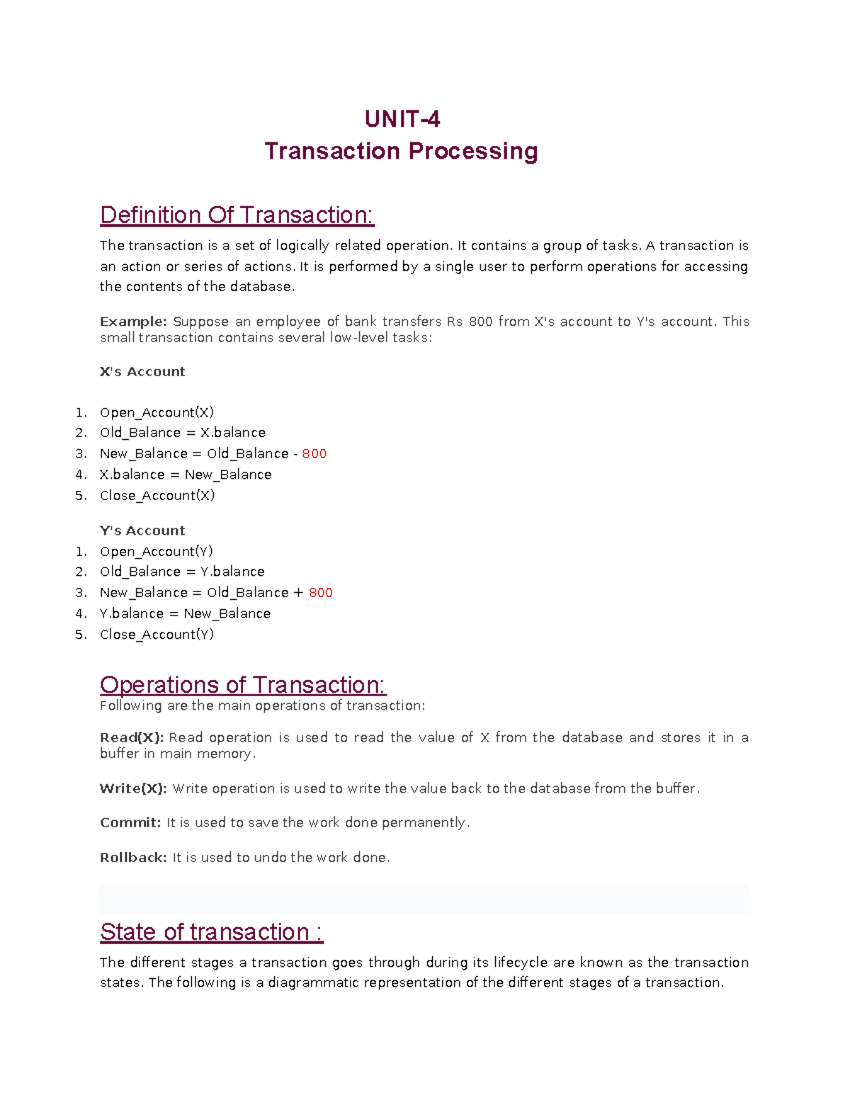 Transaction Processing: Definition, Operations, and States - Studocu