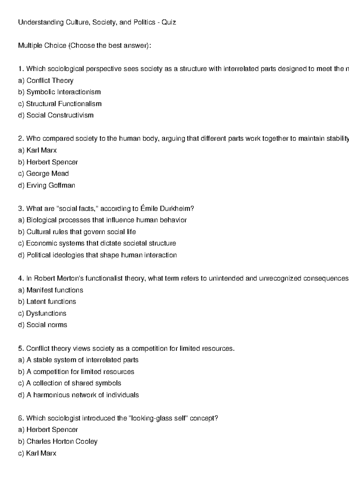 UCSP Module 6 Quiz - Understanding Culture, Society & Politics - Studocu