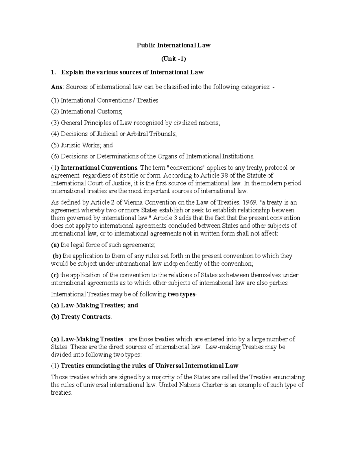 public lnternational law unit wise notes - Public International Law ...