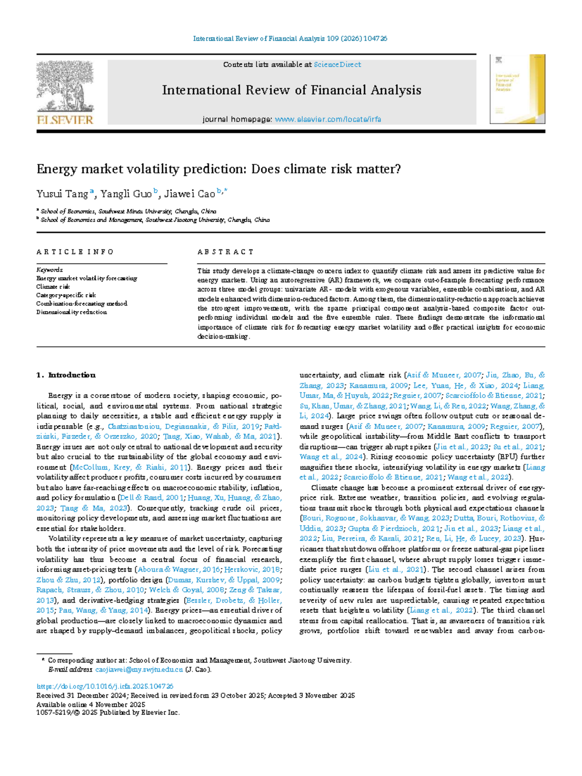Energy Market Volatility Prediction: The Role of Climate Risk - Studocu