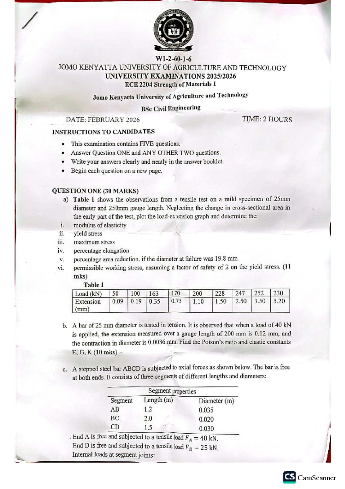 ECE 2204: Strength of Materials Exam Paper - February 2026 - Studocu