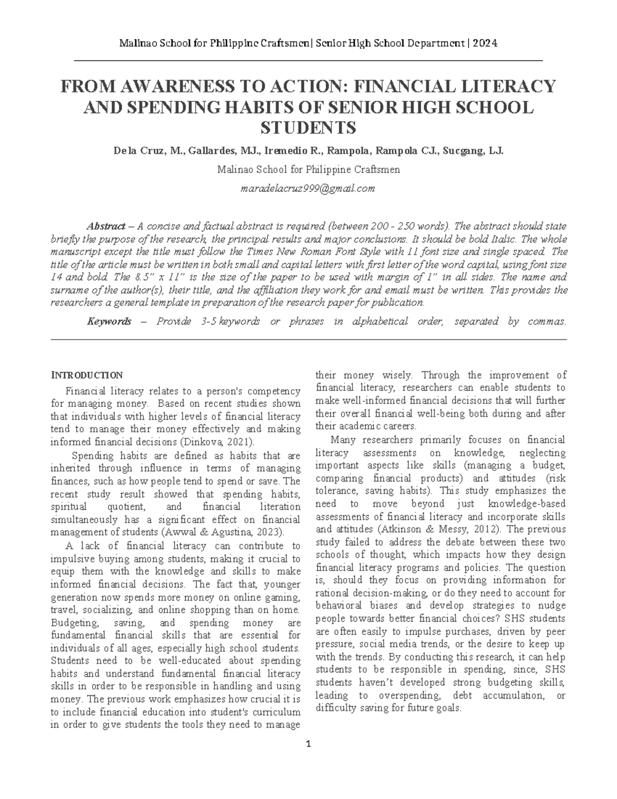 Financial Literacy & Spending Habits of SHS Students - CRD2024 - Studocu