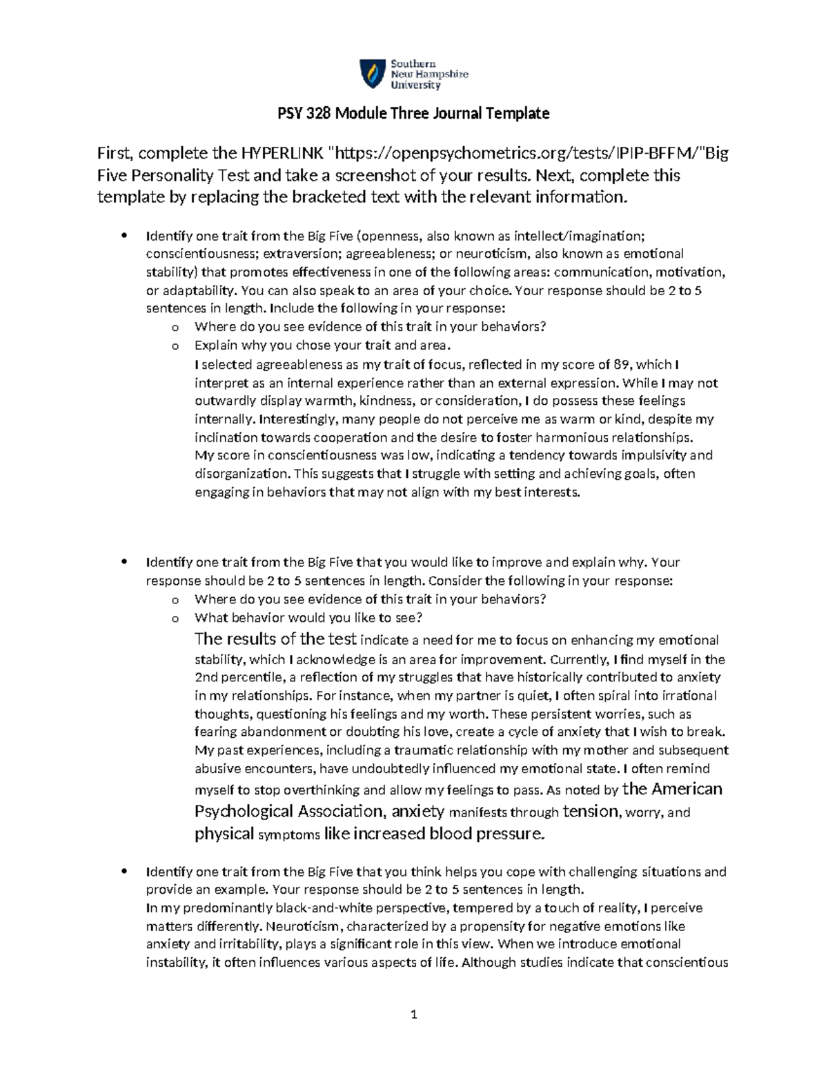PSY 328 Module Three Journal Template - Copy - PSY 328 Module Three ...