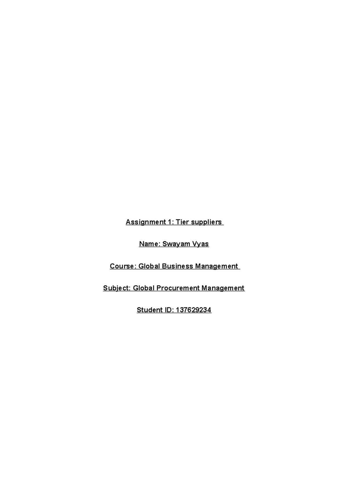 Global Business Management: Assignment 1 on Tier Suppliers in Chip ...
