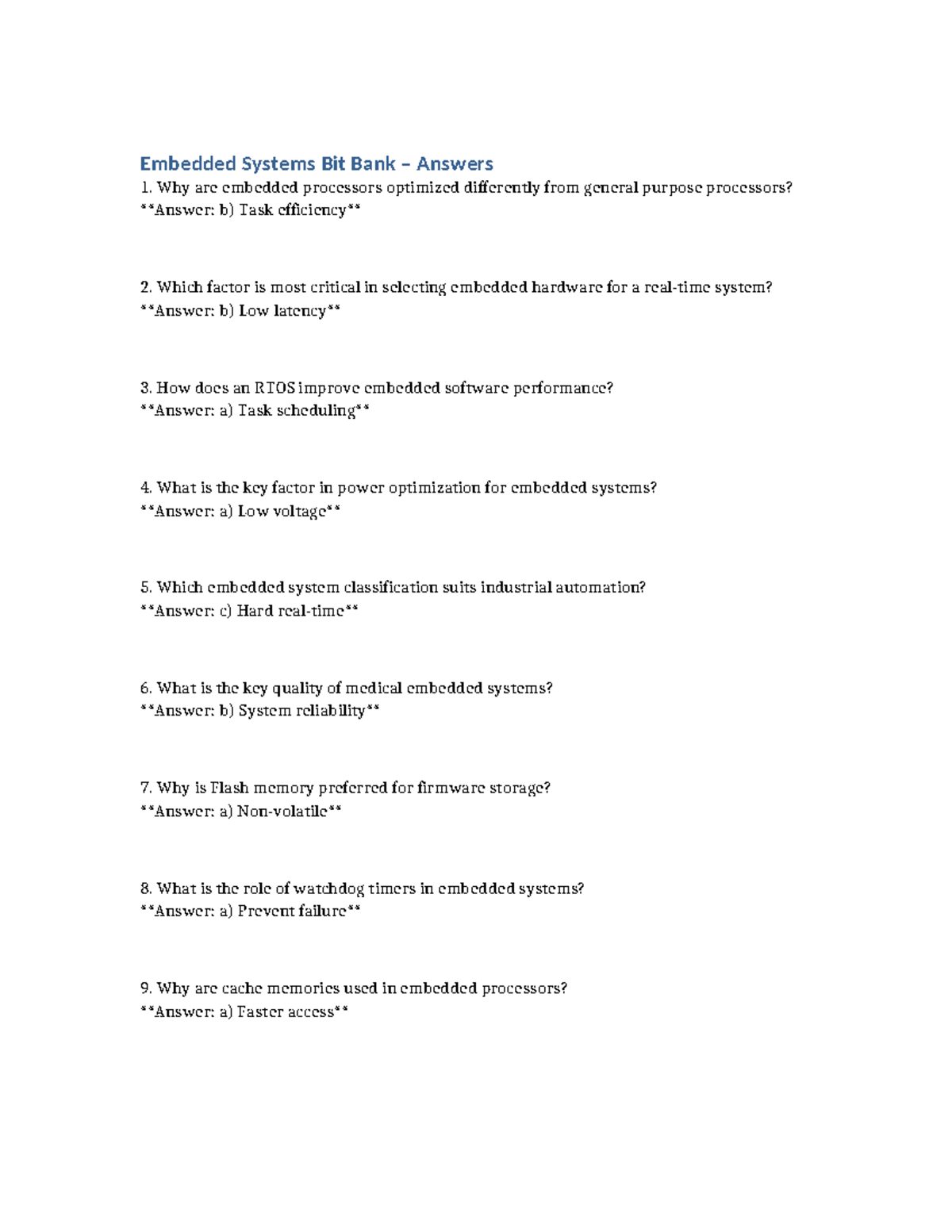 Embedded Systems Bit Bank Answers: Key Concepts and Insights - Studocu
